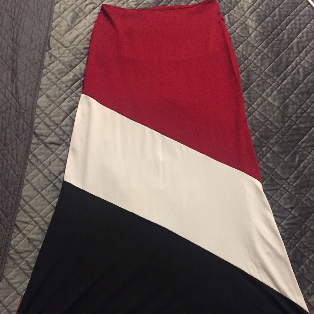 Red white and black color block maxi skirt